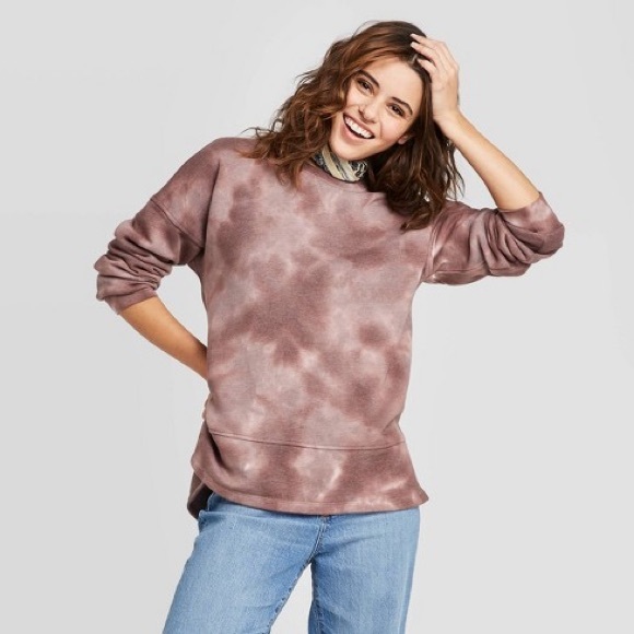 Universal Thread Sweaters - Cozy Purple Tie Dye Crewneck Fleece Tunic